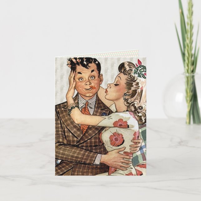 Retro 1940s Kissing Couple Card (Front)