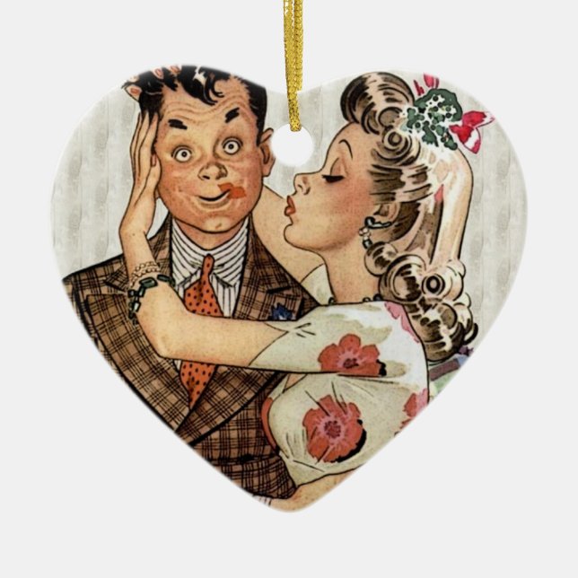 Retro 1940s Kissing Couple Ceramic Ornament (Front)