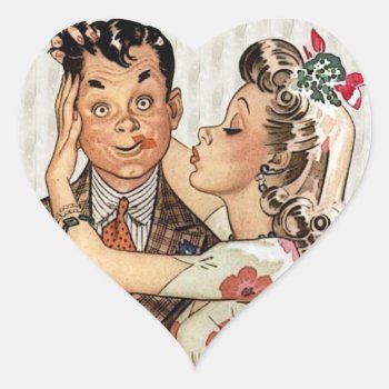 Retro 1940s Kissing Couple Heart Sticker by grnidlady at Zazzle