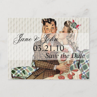 Retro 1940s Kissing Couple Save the Date Announcement Postcard