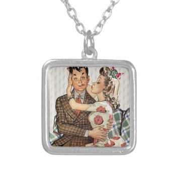 Retro 1940s Kissing Couple Silver Plated Necklace by grnidlady at Zazzle