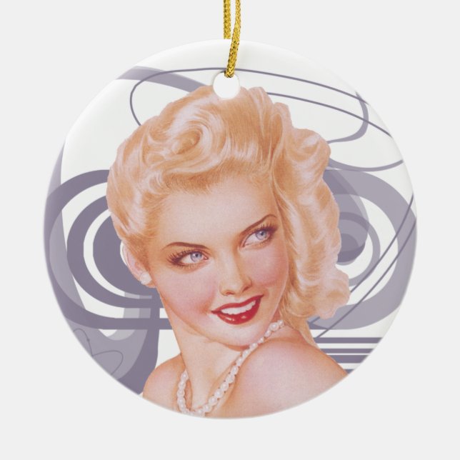 Retro 1940s Pinup Ceramic Ornament (Front)