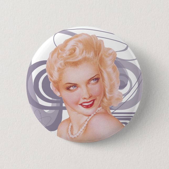 Retro 1940s Pinup Pinback Button (Front)