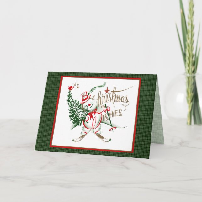 Retro 1940s Snowman Holiday Card (Front)