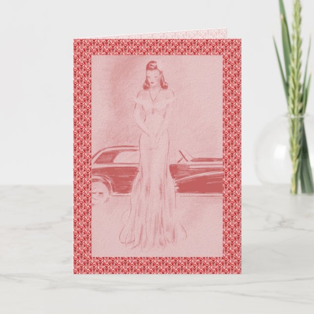Retro 1940s Woman & Car Card (Front)