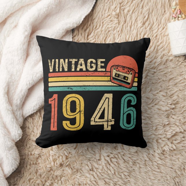 Retro 1946 Birthday Music Lover Cassette Tape Bday Throw Pillow (Blanket)