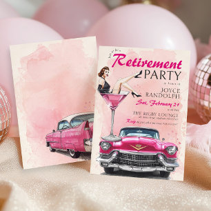 Retro 1950 Glam Pink Vintage Car Retirement Party Invitation