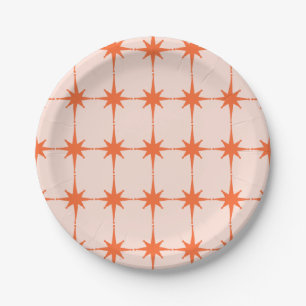 Retro 1950s and 60s Starburst Pattern in Orange Paper Plates