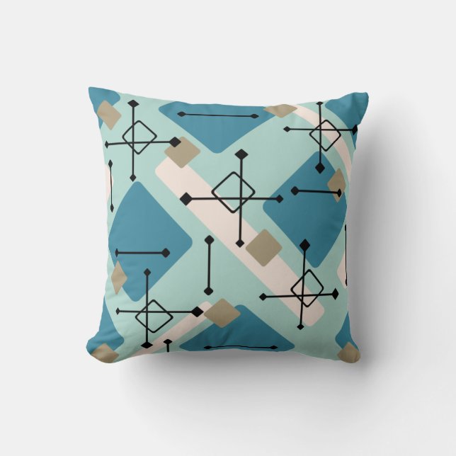 Retro 1950s Art Diamonds Blue Green Throw Pillow (Front)