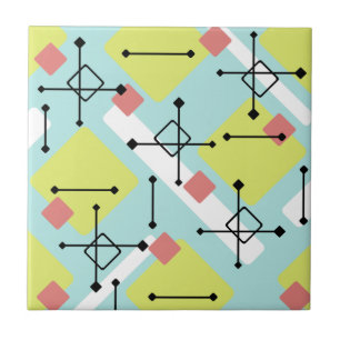 Retro 1950s Art Diamonds Mint Green Yellow Ceramic Tile