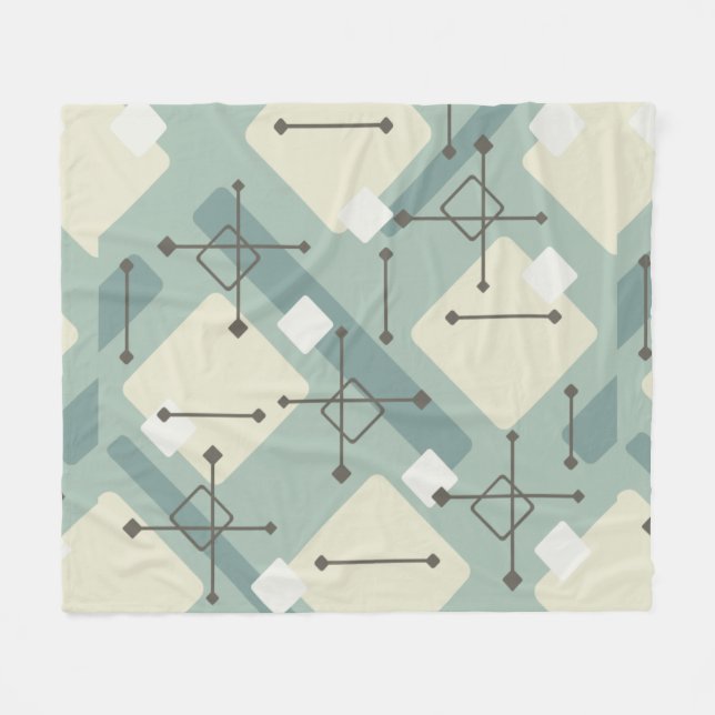 Retro 1950s Art Diamonds Sage Green Fleece Blanket (Front (Horizontal))