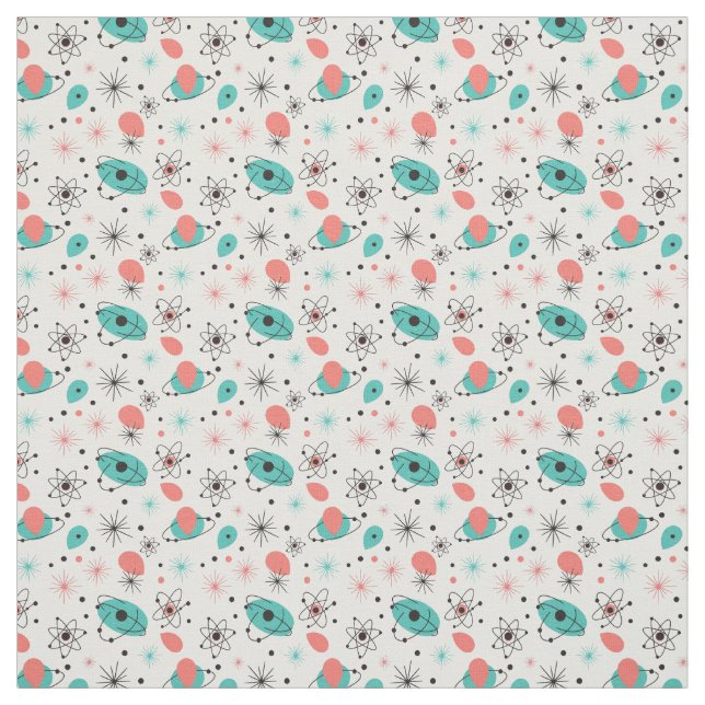 Retro 1950s Atomic Starburst & Orbiting Atoms  Fabric (Swatch)