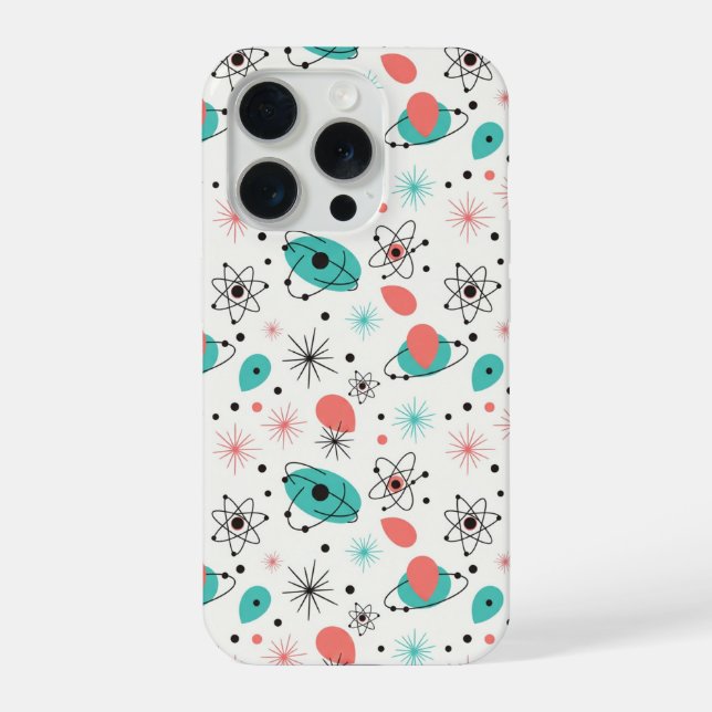 Retro 1950s Atomic Starburst & Orbiting Atoms(L) iPhone Case (Back)