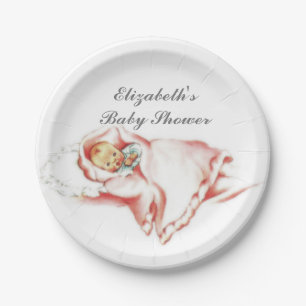 Retro 1950s Baby Girl Shower Paper Plates