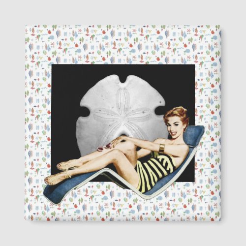 Retro 1950s Beach Pinup Magnet