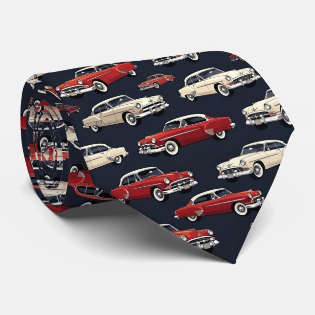 Retro 1950s Car Neck Tie (Rolled)