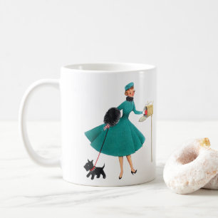 Retro 1950s Christmas Girl & Dog Coffee Mug
