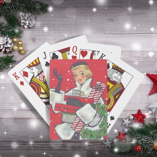 Retro 1950s Christmas Shopping Girl Holiday Poker Cards