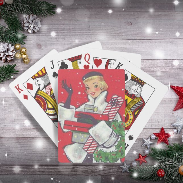 Retro 1950s Christmas Shopping Girl Holiday Poker Cards (Creator Uploaded)