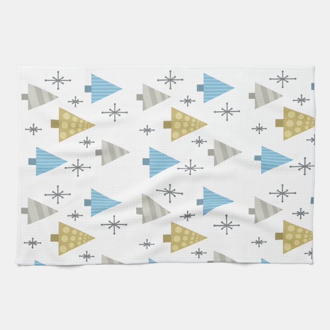 Retro 1950s Christmas Trees Kitchen Towel (Horizontal)