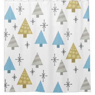 Retro 1950s Christmas Trees Shower Curtain