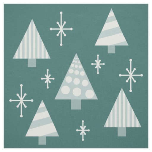 Retro 1950s Christmas Trees Teal Green Fabric