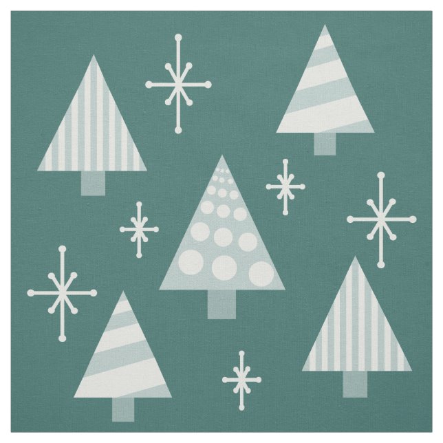 Retro 1950s Christmas Trees Teal Green Fabric (Swatch)