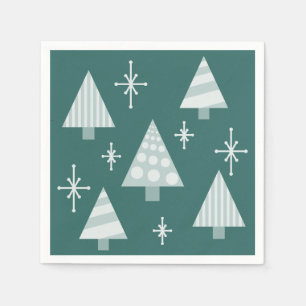Retro 1950s Christmas Trees Teal Green Napkins