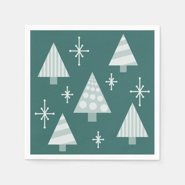 Retro 1950s Christmas Trees Teal Green Napkins (Front)