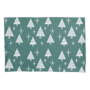 Retro 1950s Christmas Trees Teal Green Pillow Case