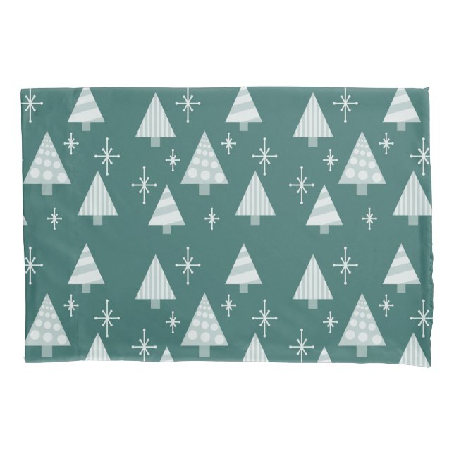 Retro 1950s Christmas Trees Teal Green Pillow Case (Front)