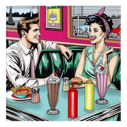 Retro 1950s Couple at Diner Acrylic Print