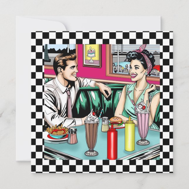 Retro 1950's Couple at Diner Blank Card (Front)