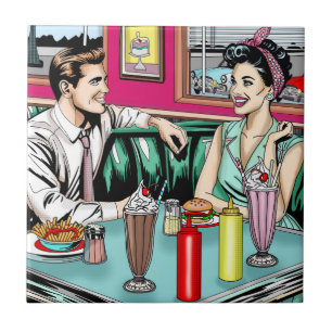 Retro 1950's Couple at Diner Ceramic Tile