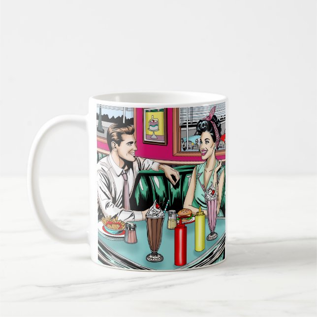Retro 1950's Couple at Diner Coffee Mug (Left)