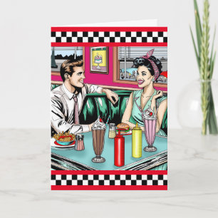 Retro 1950's Couple at Diner Happy Birthday Card