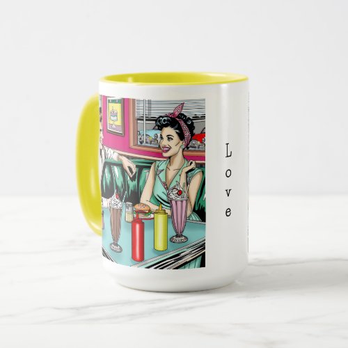 Retro 1950s Couple at Diner Mug