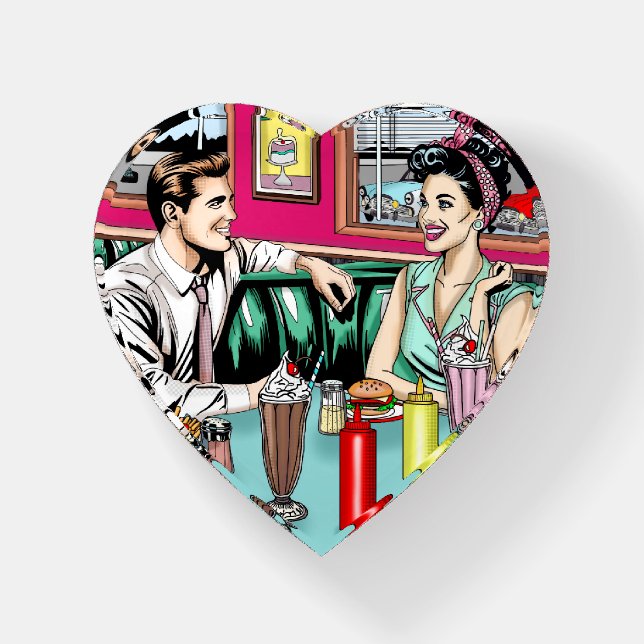 Retro 1950's Couple at Diner Paperweight (Front)