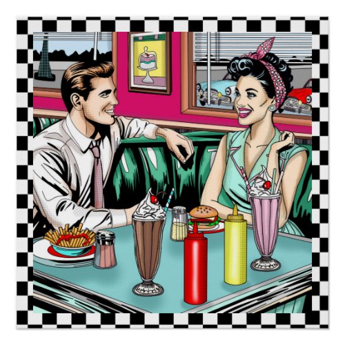 Retro 1950s Couple at Diner  Poster