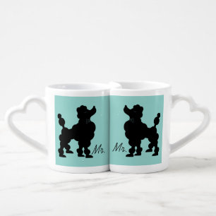 Retro 1950s Cute Poodles Gay Newly Weds Aqua Coffee Mug Set