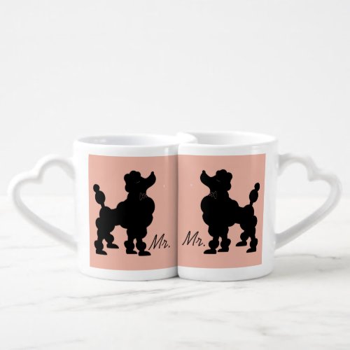 Retro 1950s Cute Poodles Gay Newly Weds Pink Coffee Mug Set