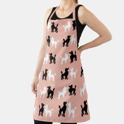 Retro 1950s Cute White and Black Poodles Pink Apron