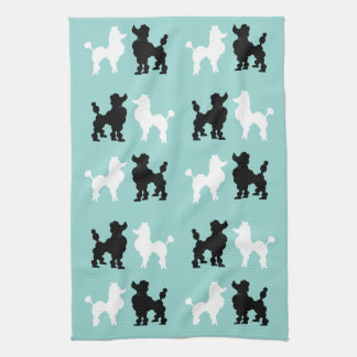 Retro 1950's Cute White & Black Poodles on Aqua Kitchen Towel