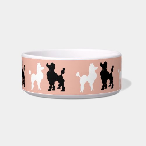 Retro 1950s Cute White  Black Poodles on Pink Bowl