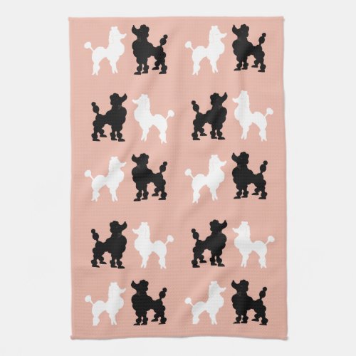 Retro 1950s Cute White  Black Poodles on Pink Kitchen Towel