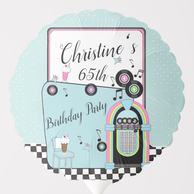 Retro 1950's Diner Birthday Any Age Balloon (Front)