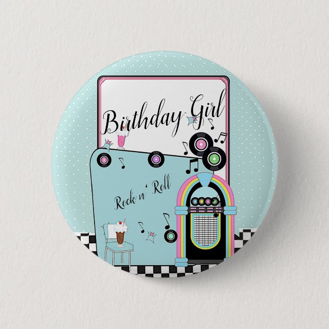 Retro 1950's Diner Birthday Any Age Button (Front)