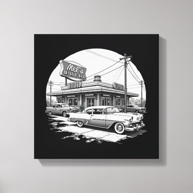 Retro 1950s Diner Canvas Wall Art – Vintage Cars (Front)