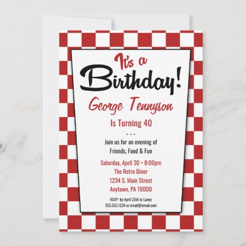 Retro 1950s Diner Red White Birthday Invitations