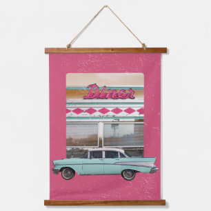 Retro 1950s Diner Wall Art   Pink Neon Sign & Teal